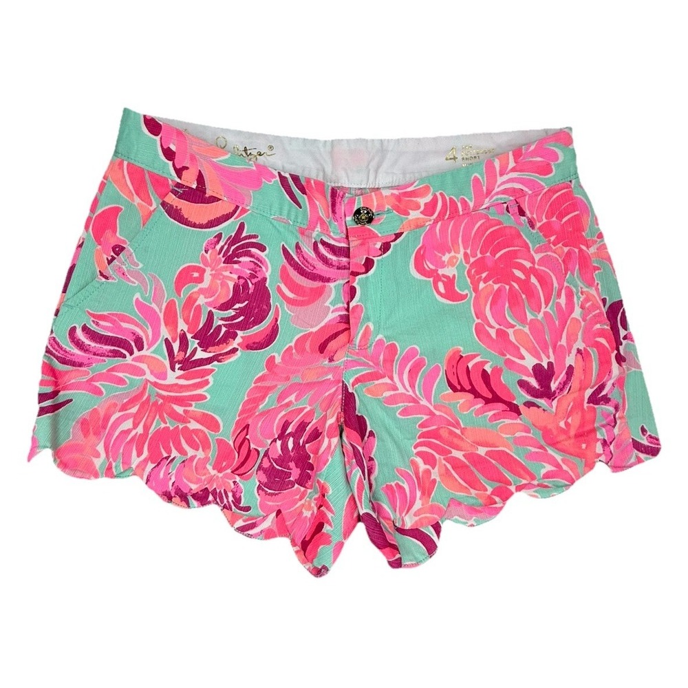 Lilly Pulitzer Shorts Womens Size 4 Small Pink Blue Floral Buttercup Scalloped